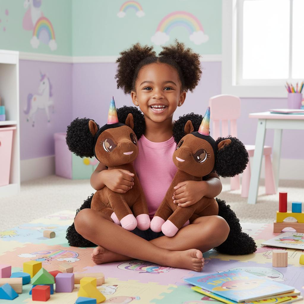 Chloe Unicorn Plush Toy with Afro Puffs - 15 inch