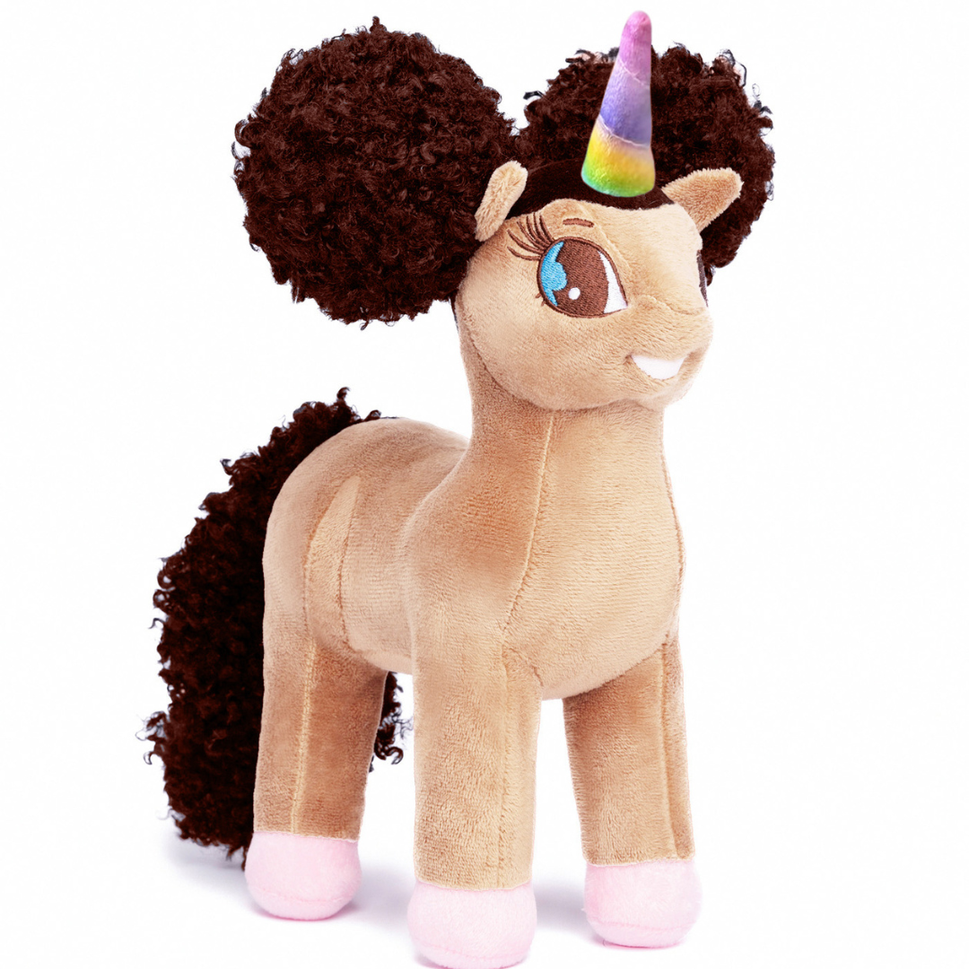 Guadalupe Unicorn Plush Toy with Afro Puffs - 12 inch