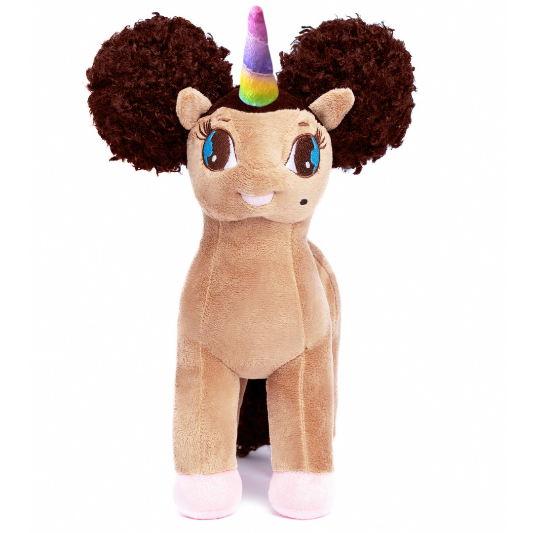 Guadalupe Unicorn Plush Toy with Afro Puffs - 12 inch