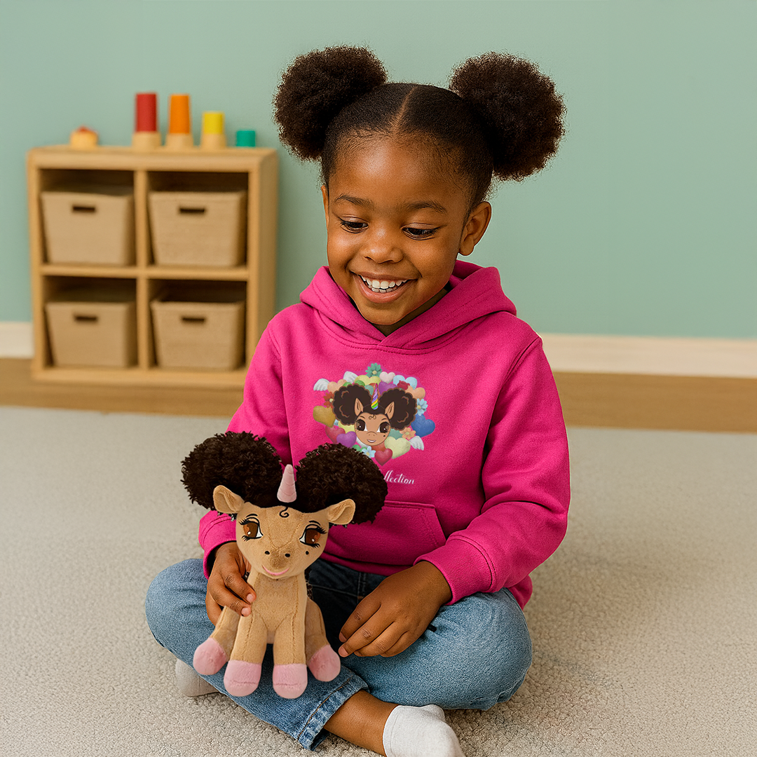 Baby Alexis Unicorn Plush Toy with Afro Puffs (sitting) - 8 inch