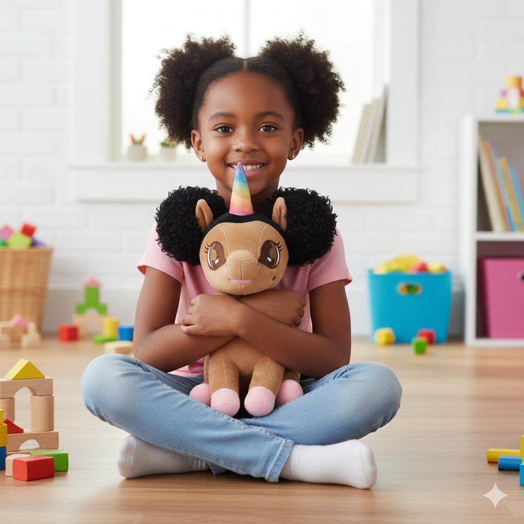 Brandy Unicorn Plush Toy with Afro Puffs - 15 inch