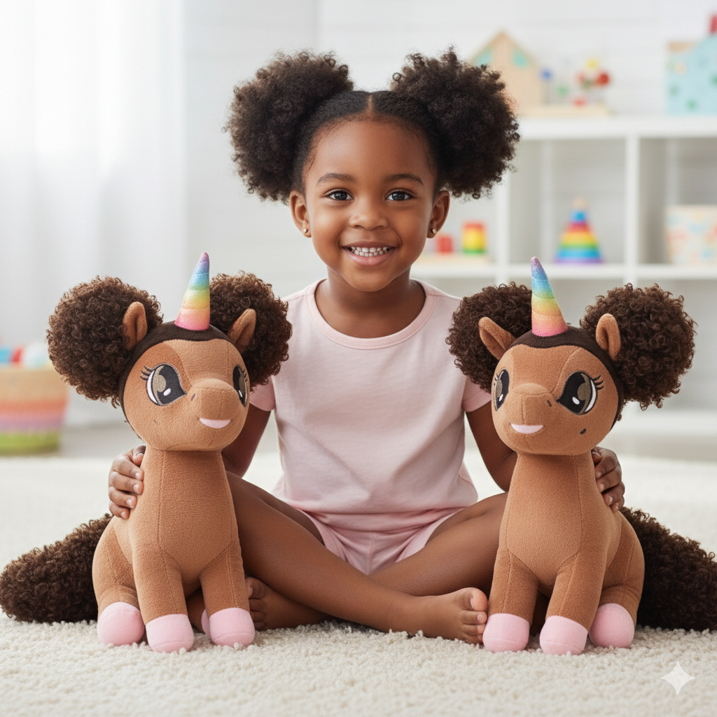 Dominique Unicorn Plush Toy with Afro Puffs - 15 inch
