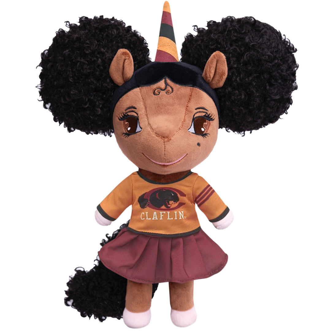 Claflin University Unicorn Doll with Afro Puffs - 14 inch