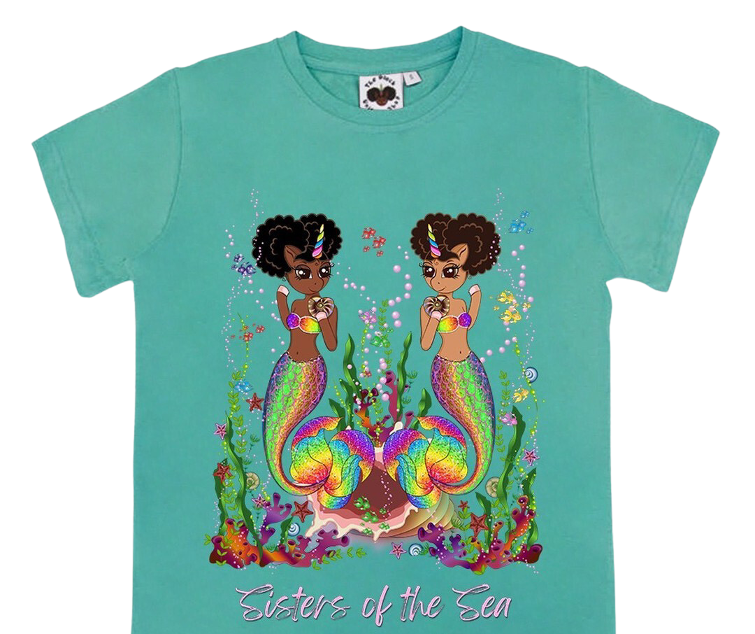 Sisters of the Sea Mermaid Unicorn Tee - Sea Green