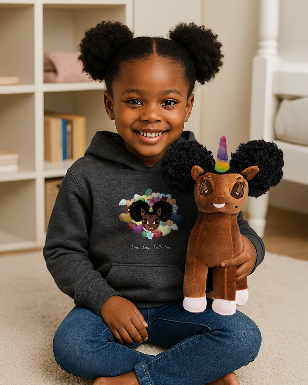 Zhuri Unicorn Plush Toy with Afro Puffs - 12 inch