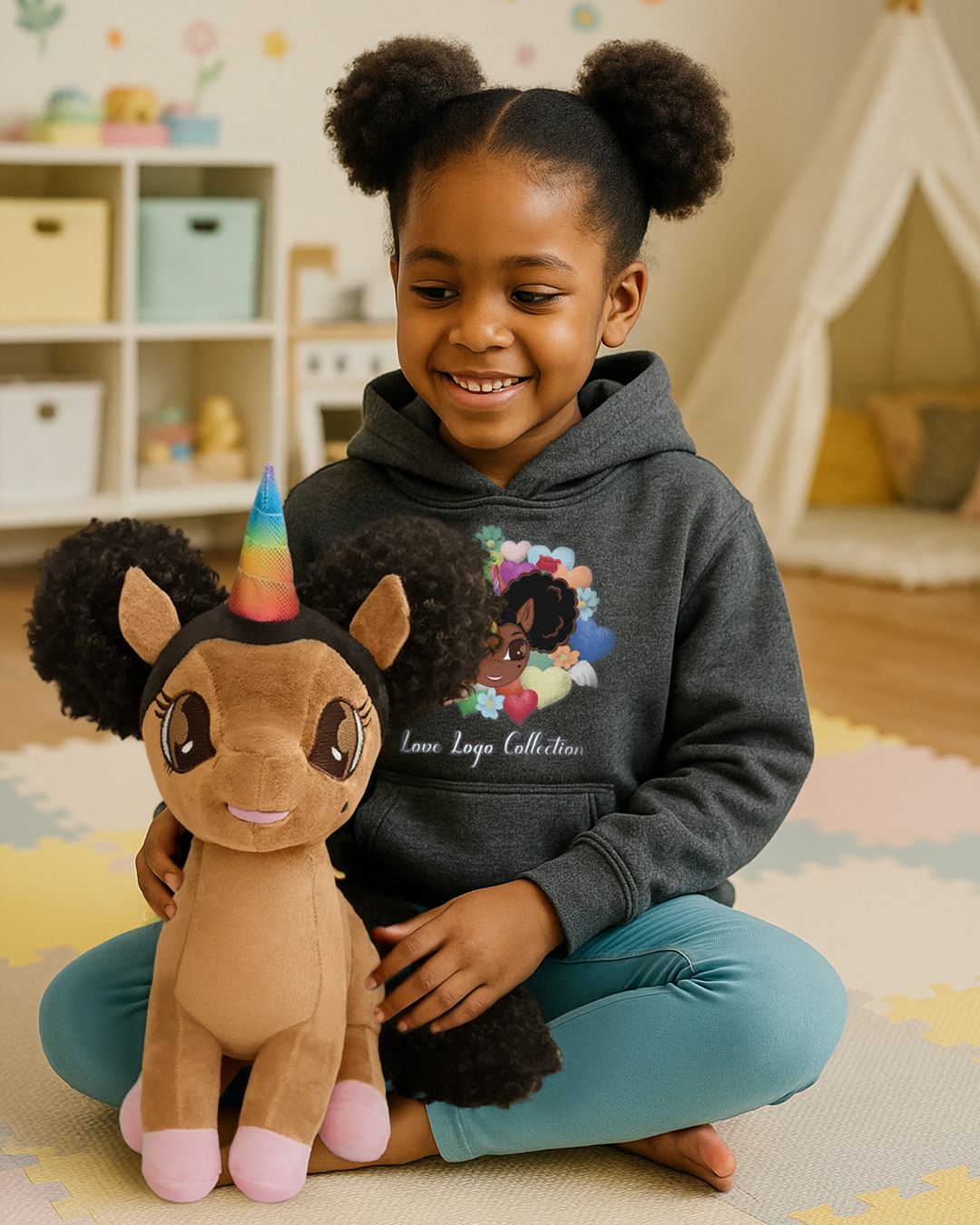 Brandy Unicorn Plush Toy with Afro Puffs - 15 inch