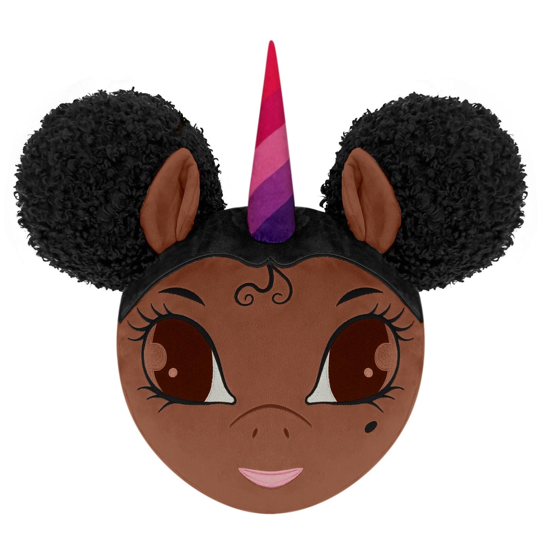 Jumbo 20 inch Unicorn Pillow with Afro Puffs - Brown with Black Hair