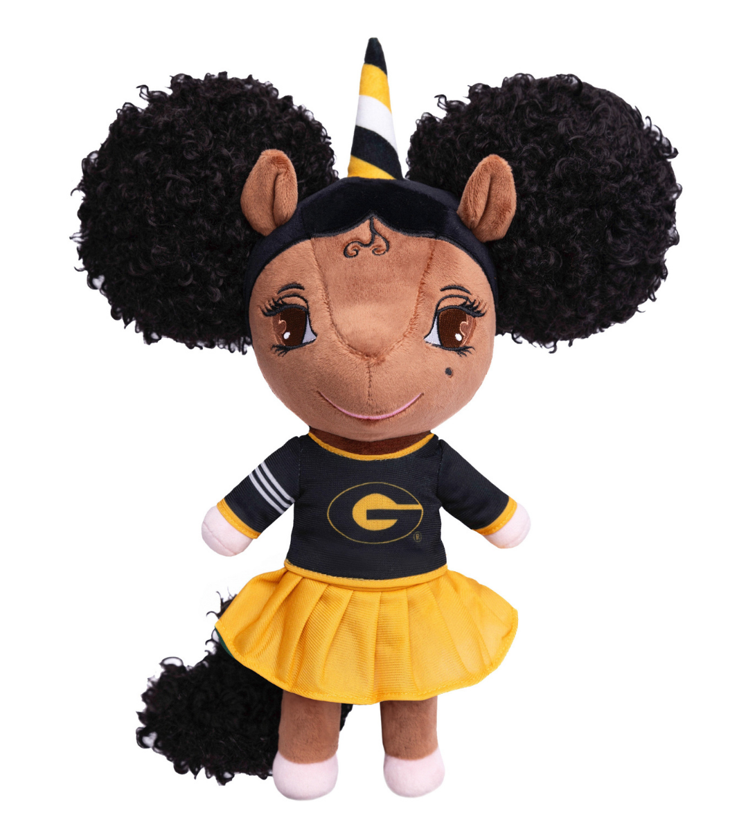 Grambling University Unicorn Doll with Afro Puffs - 14 inch