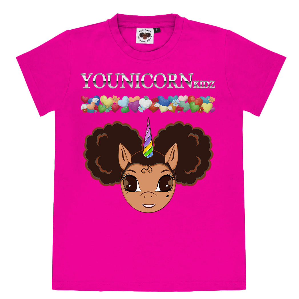Afro Puff LOVE Logo Tee in Bubblegum Pink - Light Brown w/ Brown Hair