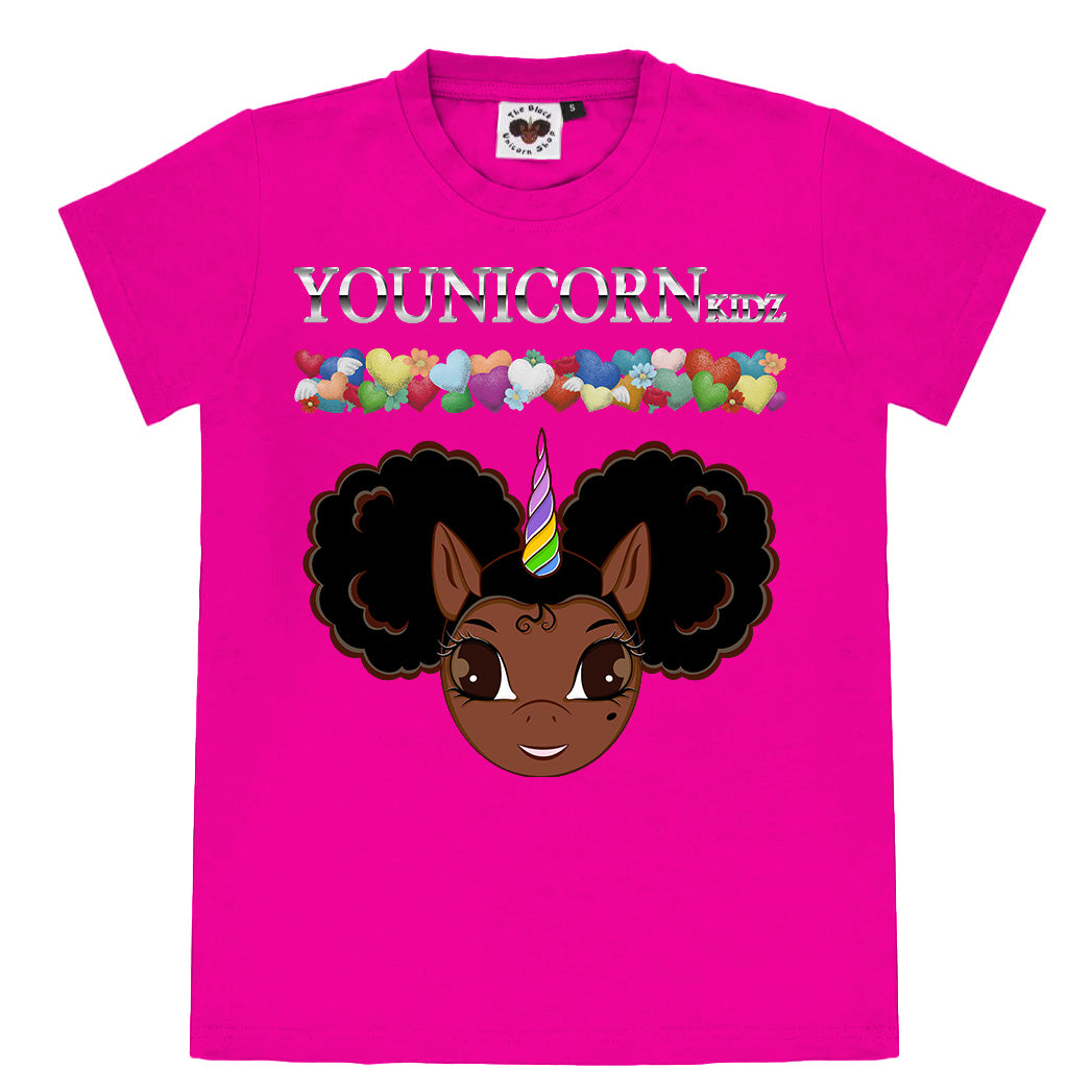 Afro Puff LOVE Logo Tee in Bubblegum Pink - Brown w/ Black Hair