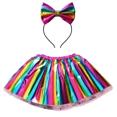 Metallic Magic Tutu and Bow Set - Rainbow Party