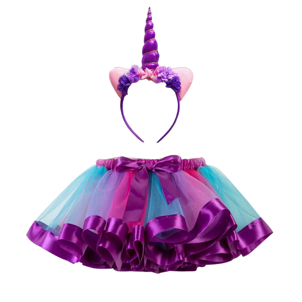 Layered Tulle Magical Tutu and Unicorn Headband Set - Purple Palooza