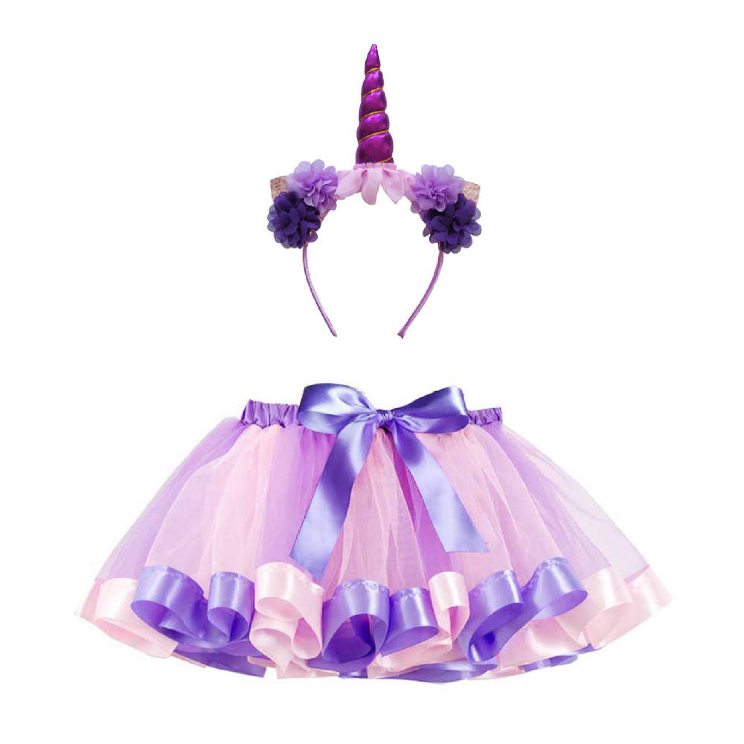 Layered Tulle Magical Tutu and Unicorn Headband Set - Princess Palette
