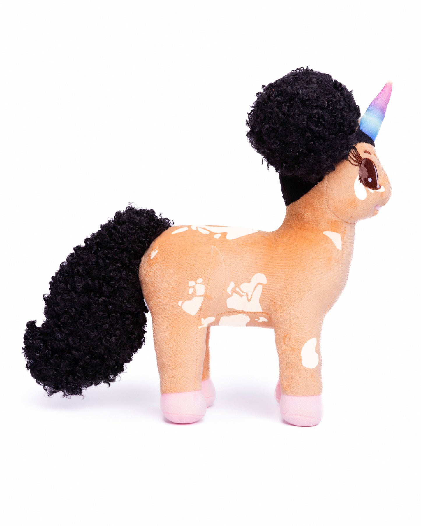 Gabrielle, Vitiligo Unicorn Plush Toy with Afro Puffs - 12 inch