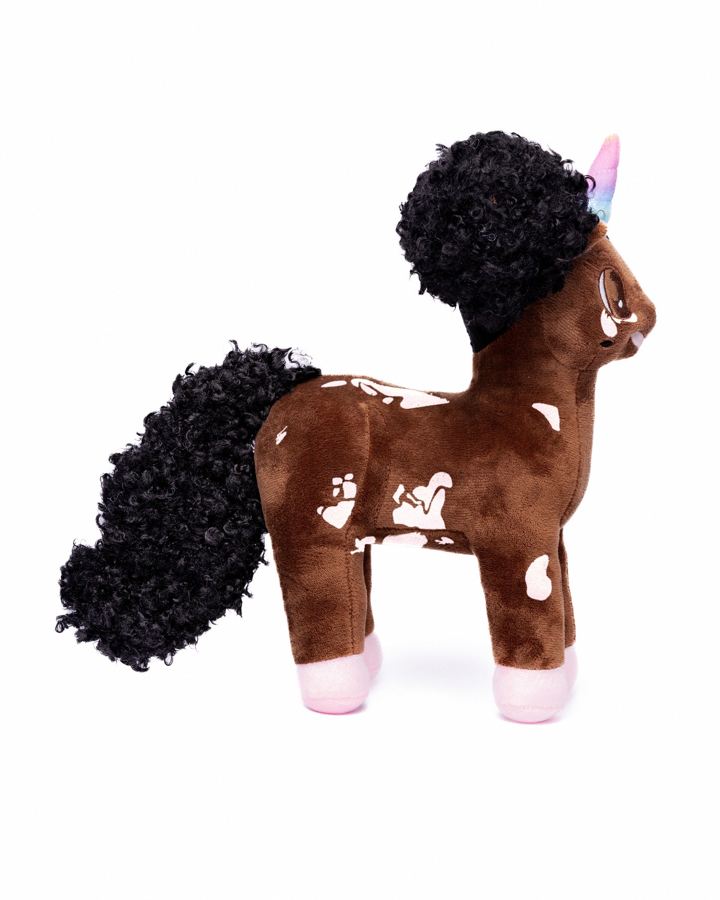 Dahlia, Vitiligo Unicorn Plush Toy with Afro Puffs - 12 inch