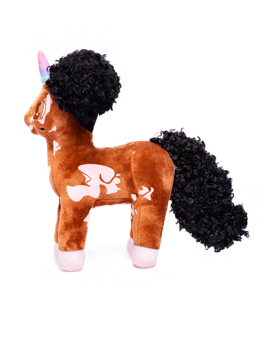 Destiny, Vitiligo Unicorn Plush Toy with Afro Puffs - 12 inch