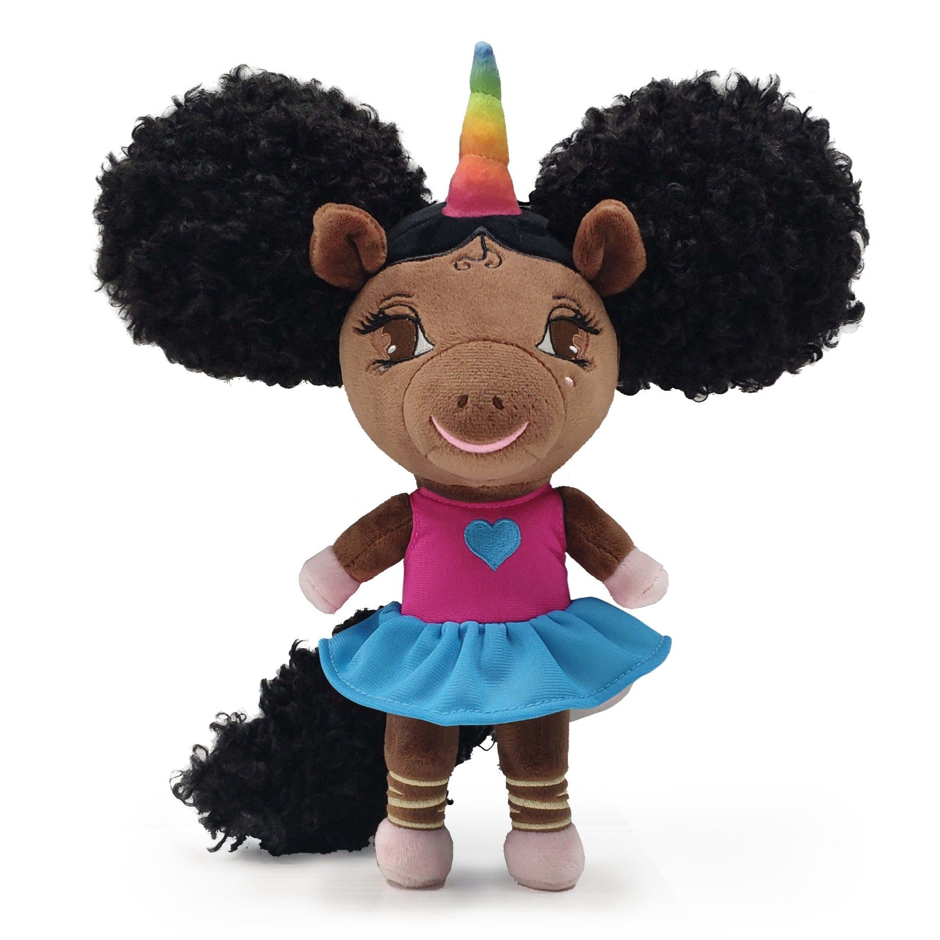 Bettina the Ballerina Unicorn Doll with Afro Puffs in Fuchsia and Blue - 12 inch