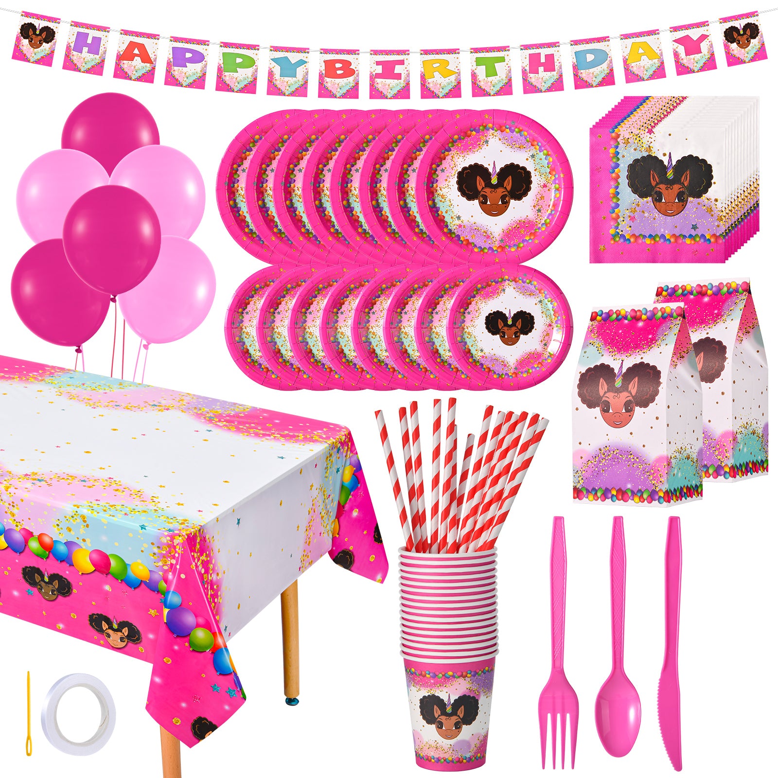Favorite Faces Afro Puff Unicorn Birthday Party in a Box for 15 guests