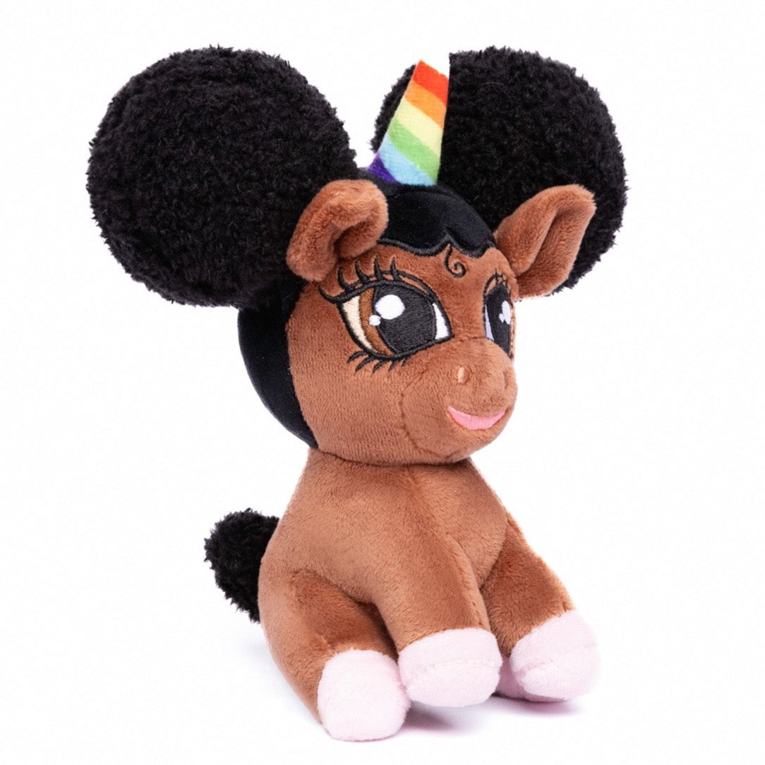 Baby Chloe Unicorn Plush Toy with Afro Puffs (sitting) - 6 inch