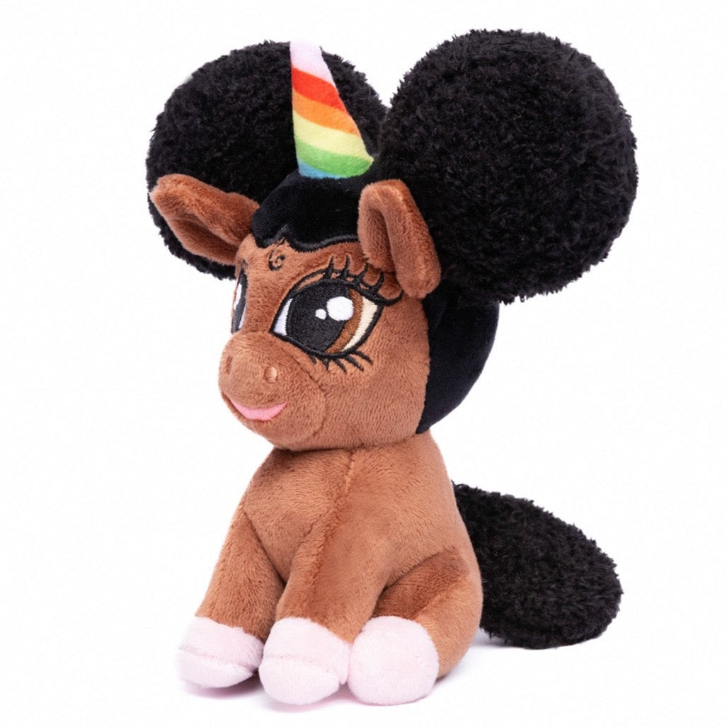 Load image into Gallery viewer, Baby Chloe Unicorn Plush Toy with Afro Puffs (sitting) - 6 inch
