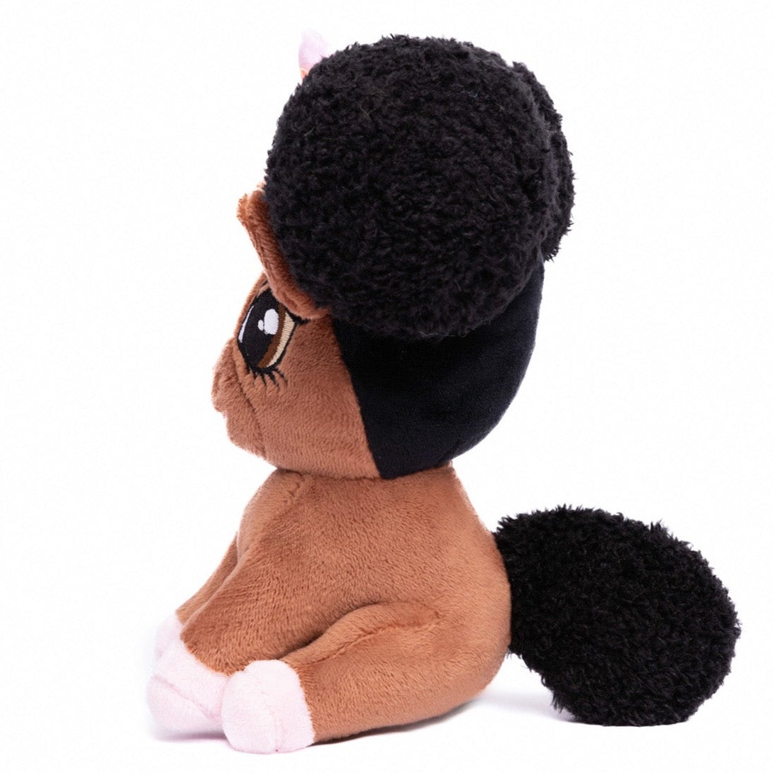 Load image into Gallery viewer, Baby Chloe Unicorn Plush Toy with Afro Puffs (sitting) - 6 inch
