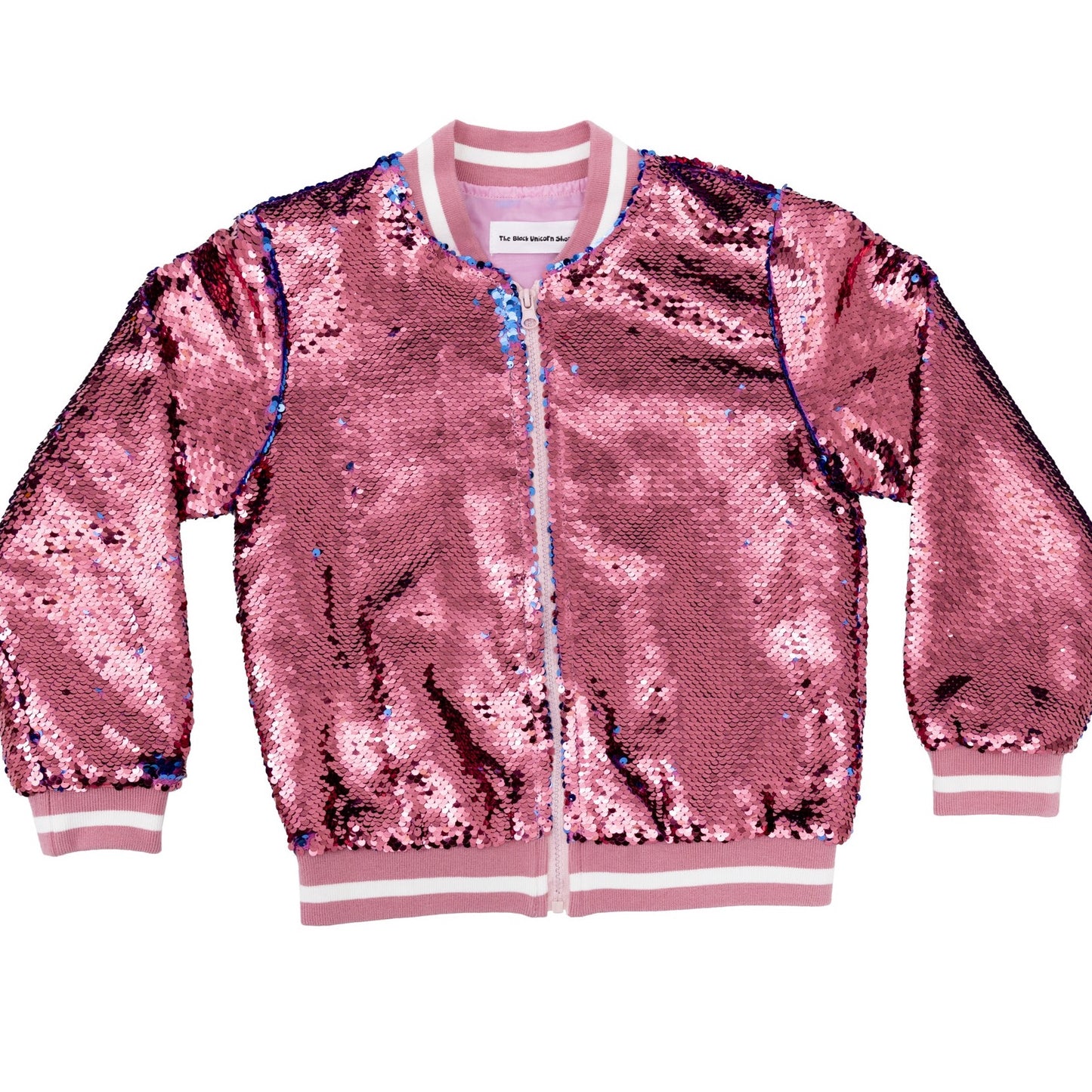 Load image into Gallery viewer, Sequin Jacket with Afro Puff Unicorn Studded Logo Patch - Bubblegum Pink | Berry Blue
