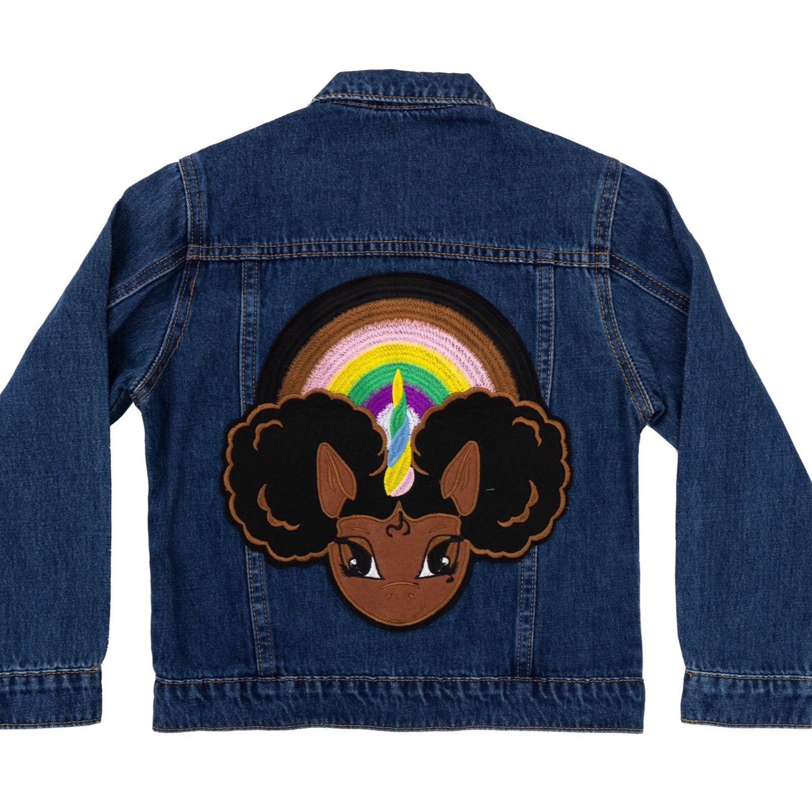 Chocolate Rainbows Embroidered Denim Jacket with Patch - Dark Stonewash