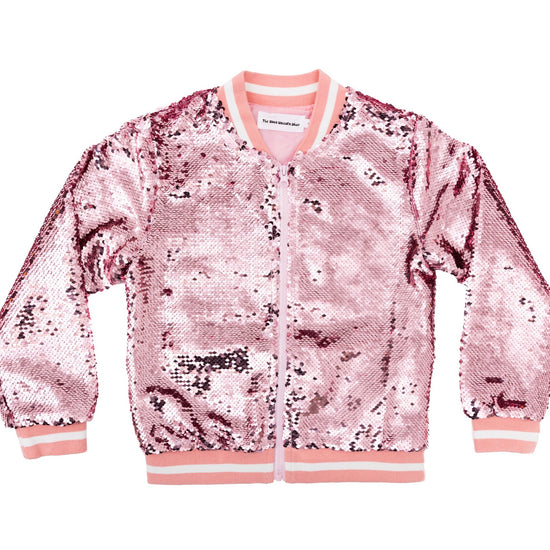 Sequin Jacket with Afro Puff Unicorn Studded Logo Patch - Sparkle Pink