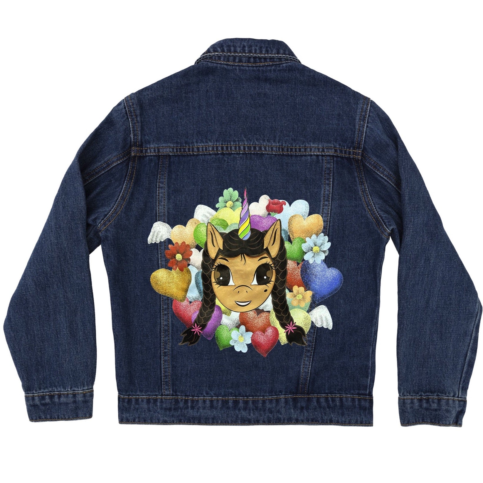 Fatima LOVE Logo Denim Jacket - Dark Stonewash