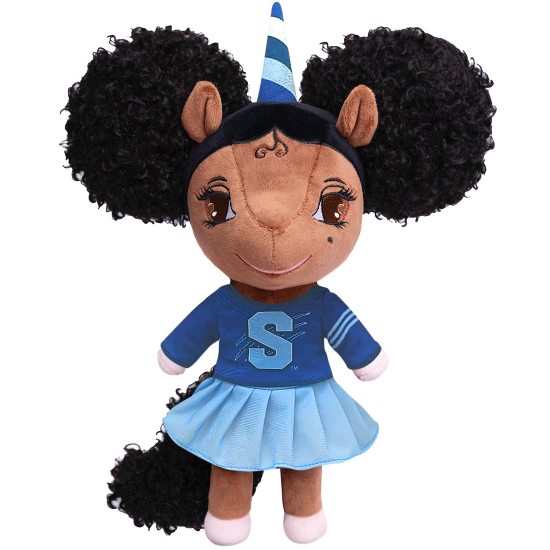 Spelman College Unicorn Doll with Afro Puffs (S Logo) - 14 inch