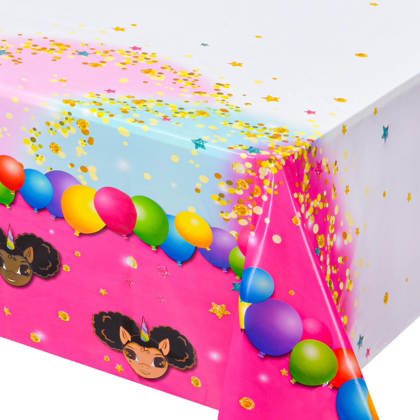 Favorite Faces Afro Puff Unicorn Birthday Party Tablecloth
