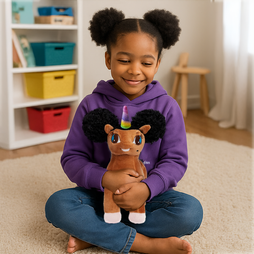 Tiffany, Unicorn Plush Toy with Afro Puffs - 12 inch