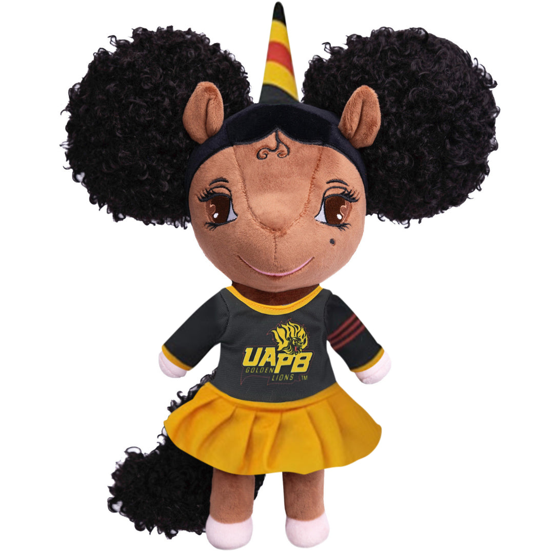 University of Arkansas Pine Bluff - Unicorn Doll with Afro Puffs - 14 inch