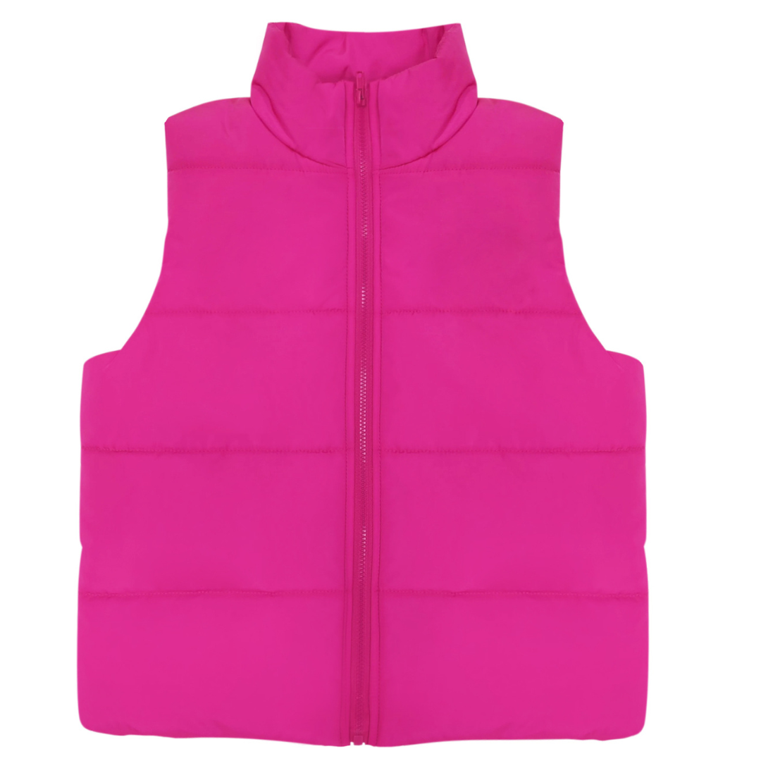 Puffer Vest with Afro Puff Unicorn Studded Sequin Logo Patch - Rose Pink
