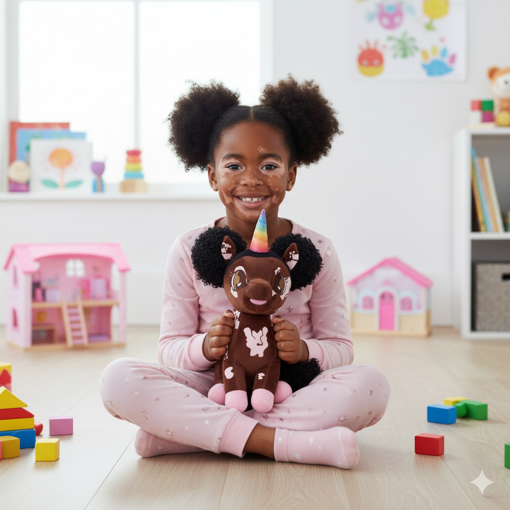 Tianca, Vitiligo Unicorn Plush Toy with Afro Puffs - 15 inch