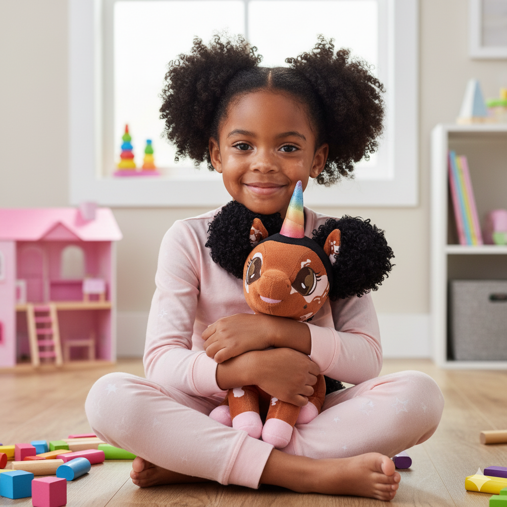 Malaysia, Vitiligo Unicorn Plush Toy with Afro Puffs - 15 inch