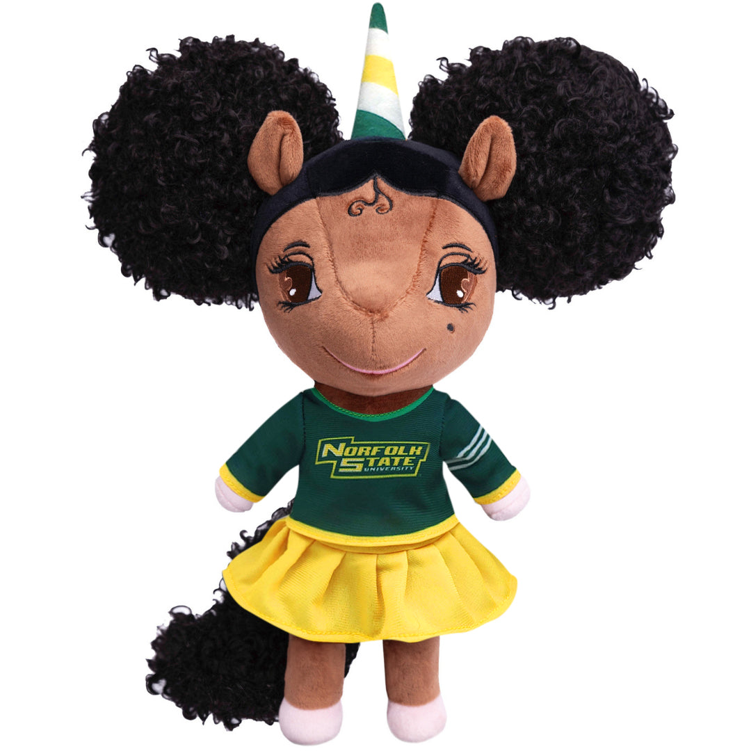 Norfolk State University Unicorn Doll with Afro Puffs - 14 inch
