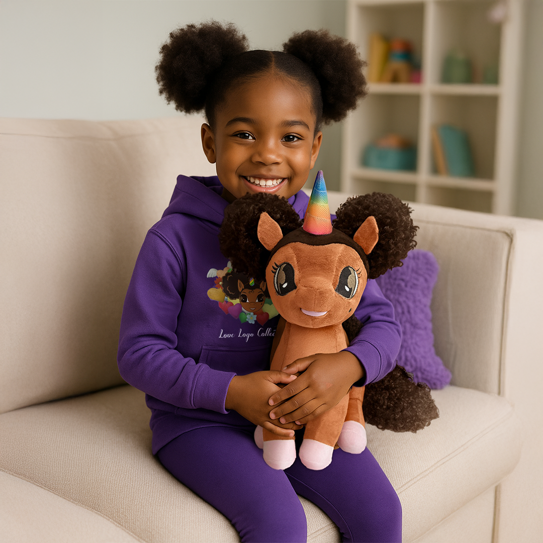 Dominique Unicorn Plush Toy with Afro Puffs - 15 inch
