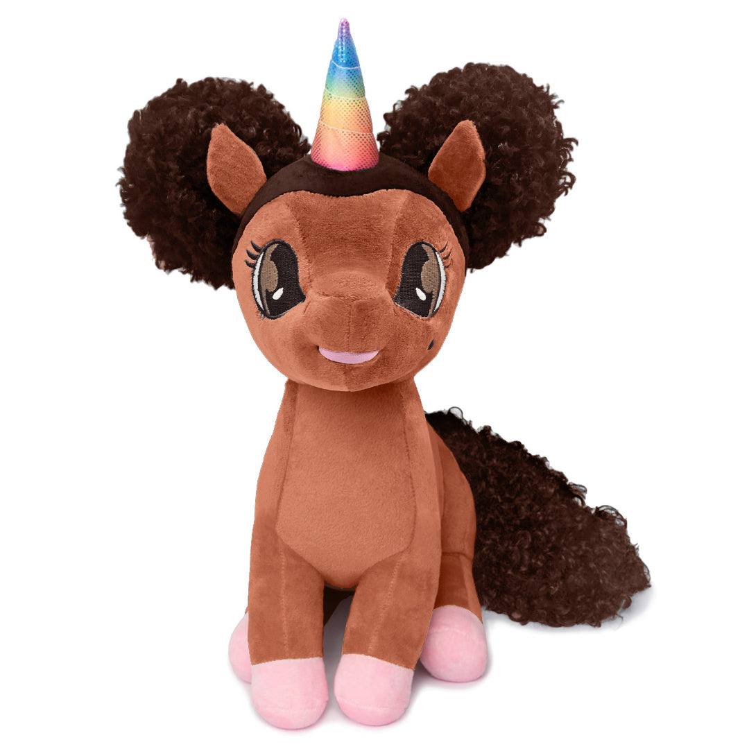 Dominique Unicorn Plush Toy with Afro Puffs - 15 inch