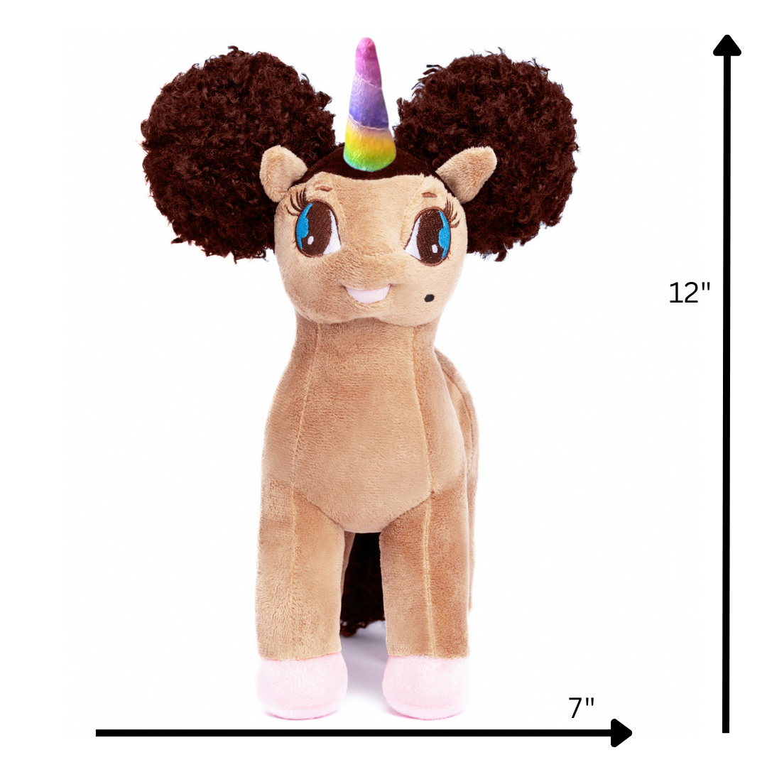 Guadalupe Unicorn Plush Toy with Afro Puffs - 12 inch