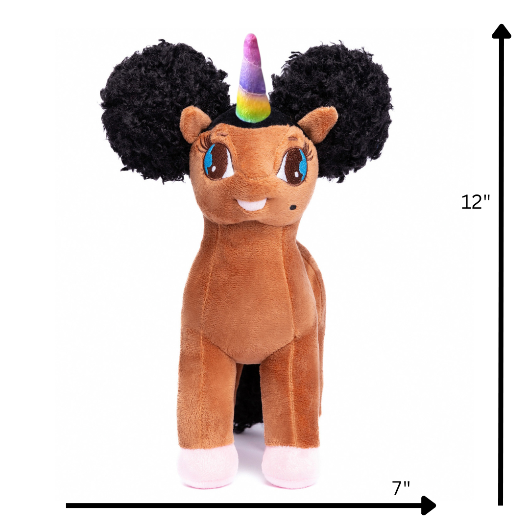Tiffany, Unicorn Plush Toy with Afro Puffs - 12 inch