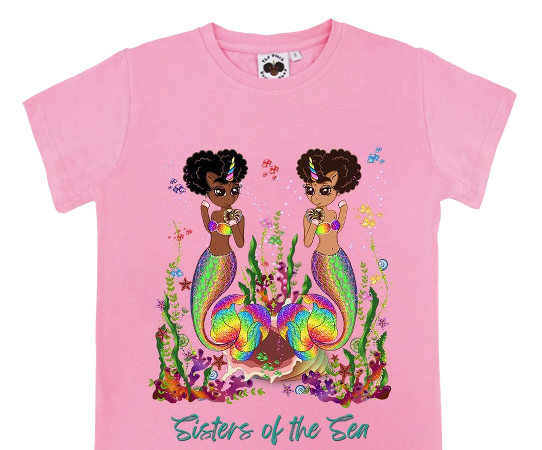 Sisters of the Sea Mermaid Unicorn Tee - Pink