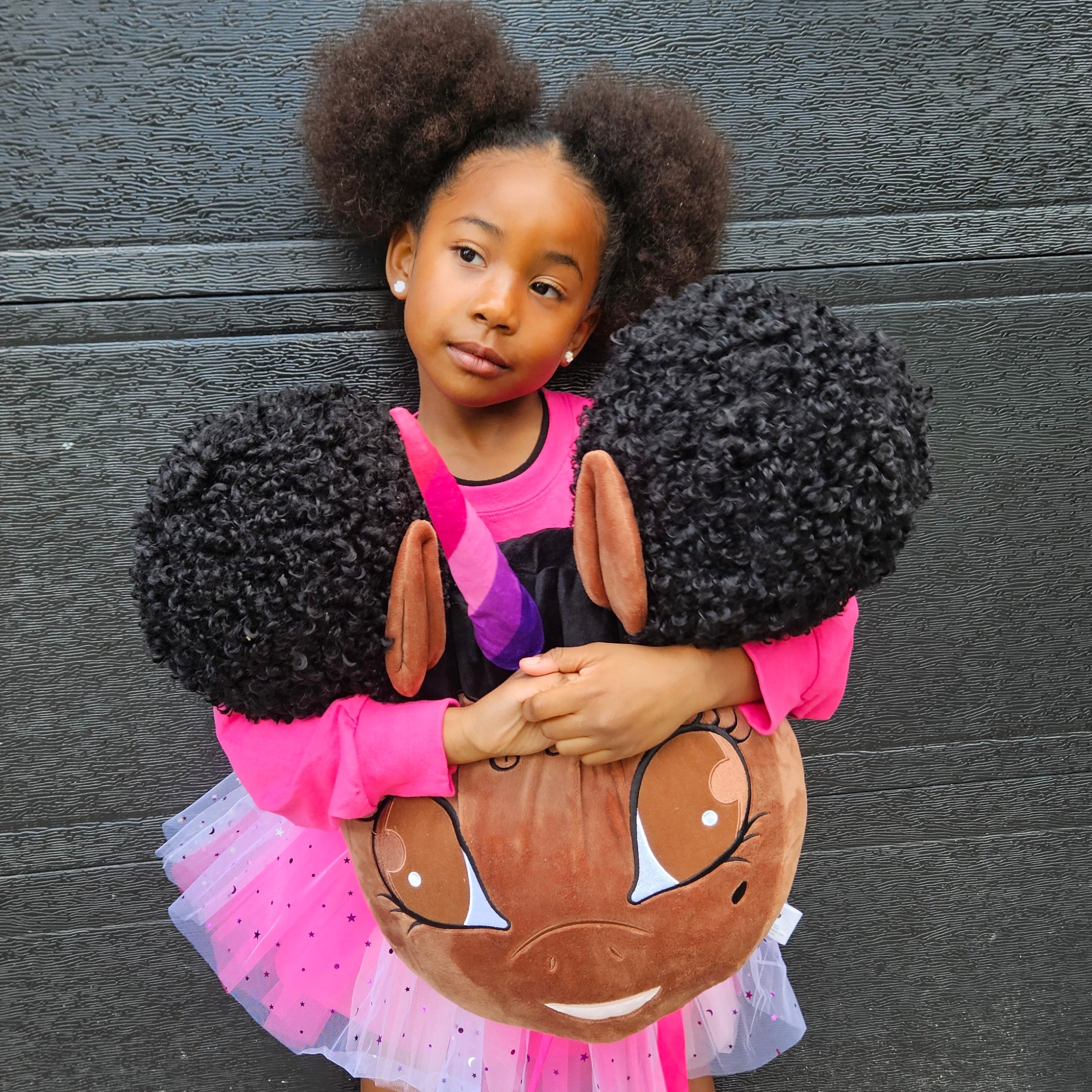 Jumbo 20 inch Unicorn Pillow with Afro Puffs - Brown with Black Hair