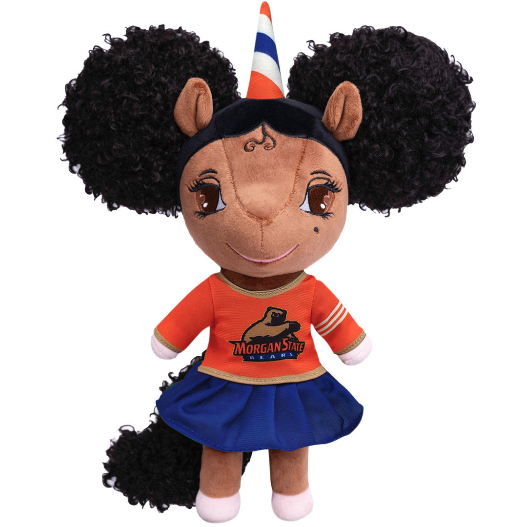 Morgan State University Unicorn Doll with Afro Puffs - 14 inch