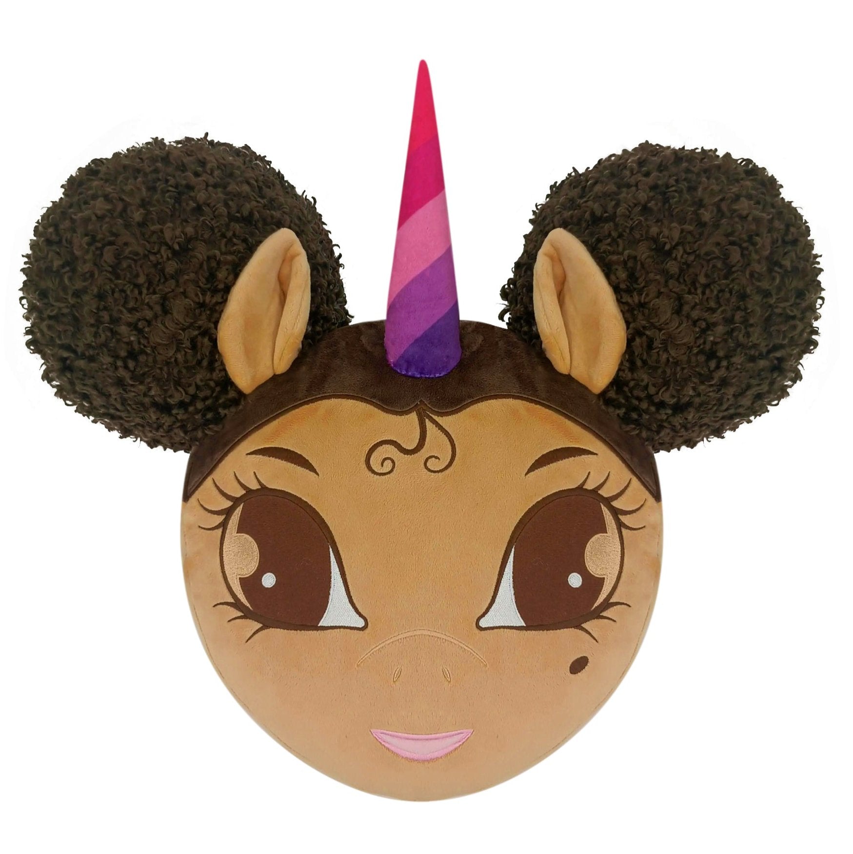 Jumbo 20 inch Unicorn Pillow with Afro Puffs - Light Brown with Brown Hair
