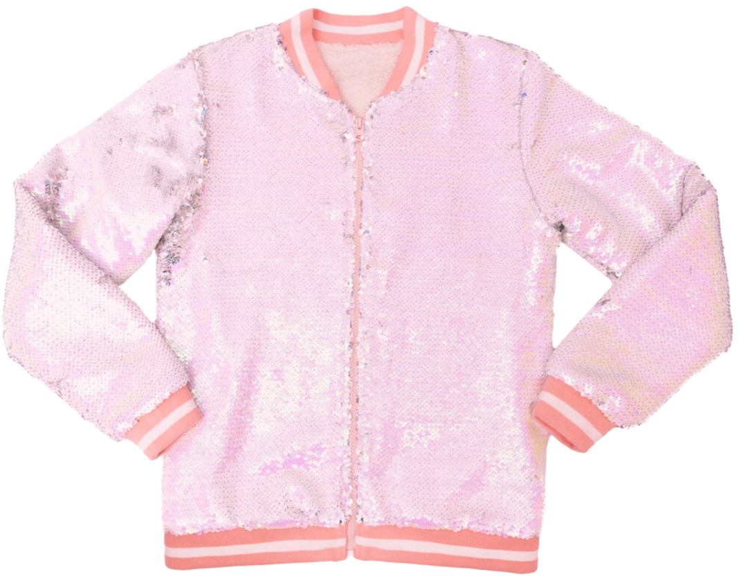 Chocolate Rainbows Sequin Jacket with Studded Logo Patch and Fleece Lining - Pink Frost | Shimmer Silver