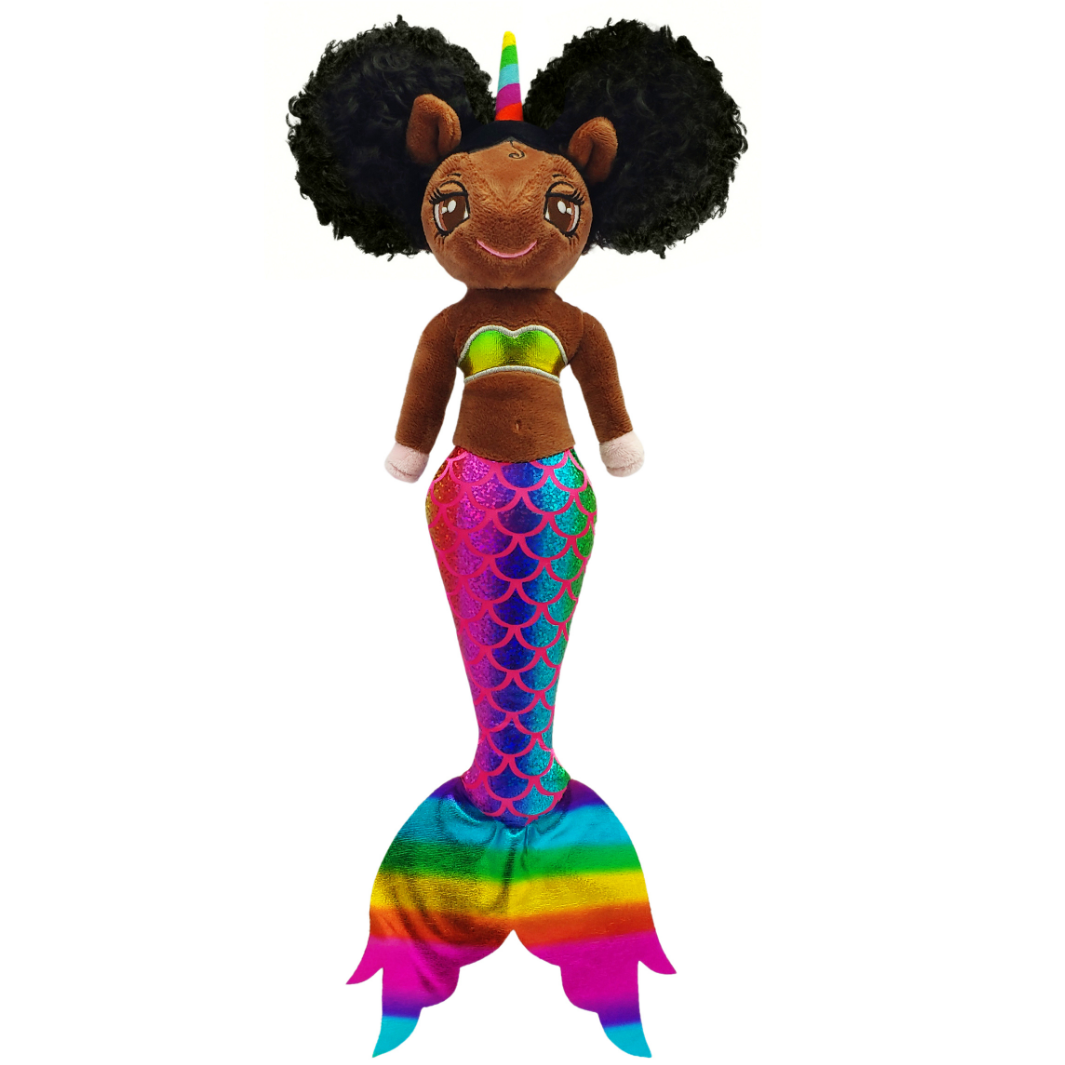 Aaliyah, Mermaid Unicorn Doll with Afro Puffs  - 16 inch