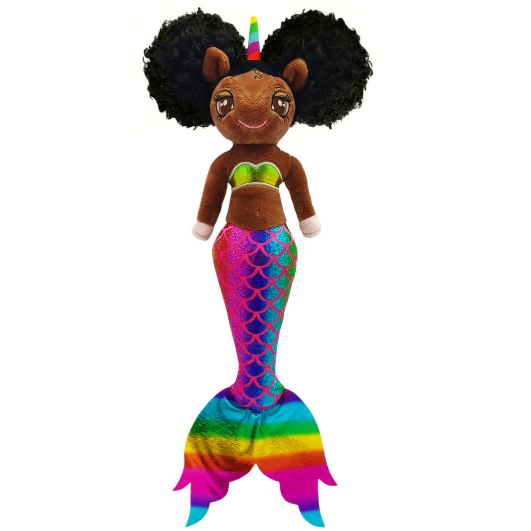 Load image into Gallery viewer, Aaliyah, Mermaid Unicorn Doll with Afro Puffs  - 16 inch
