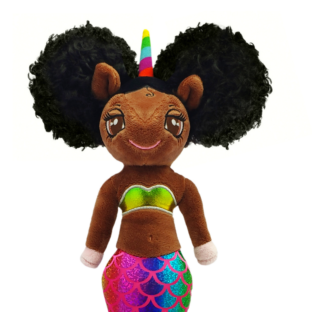 Aaliyah, Mermaid Unicorn Doll with Afro Puffs  - 16 inch