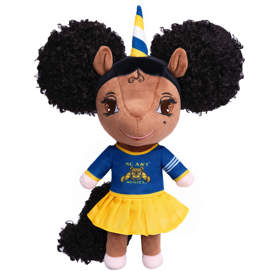 North Carolina A&T University Unicorn Doll with Afro Puffs - 14 inch